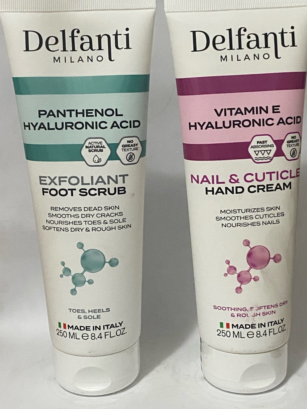 Delfanti Vitamin E Hyaluronic Acid Nail & Cuticle Hand Cream & Foot Scrub 8.4fl